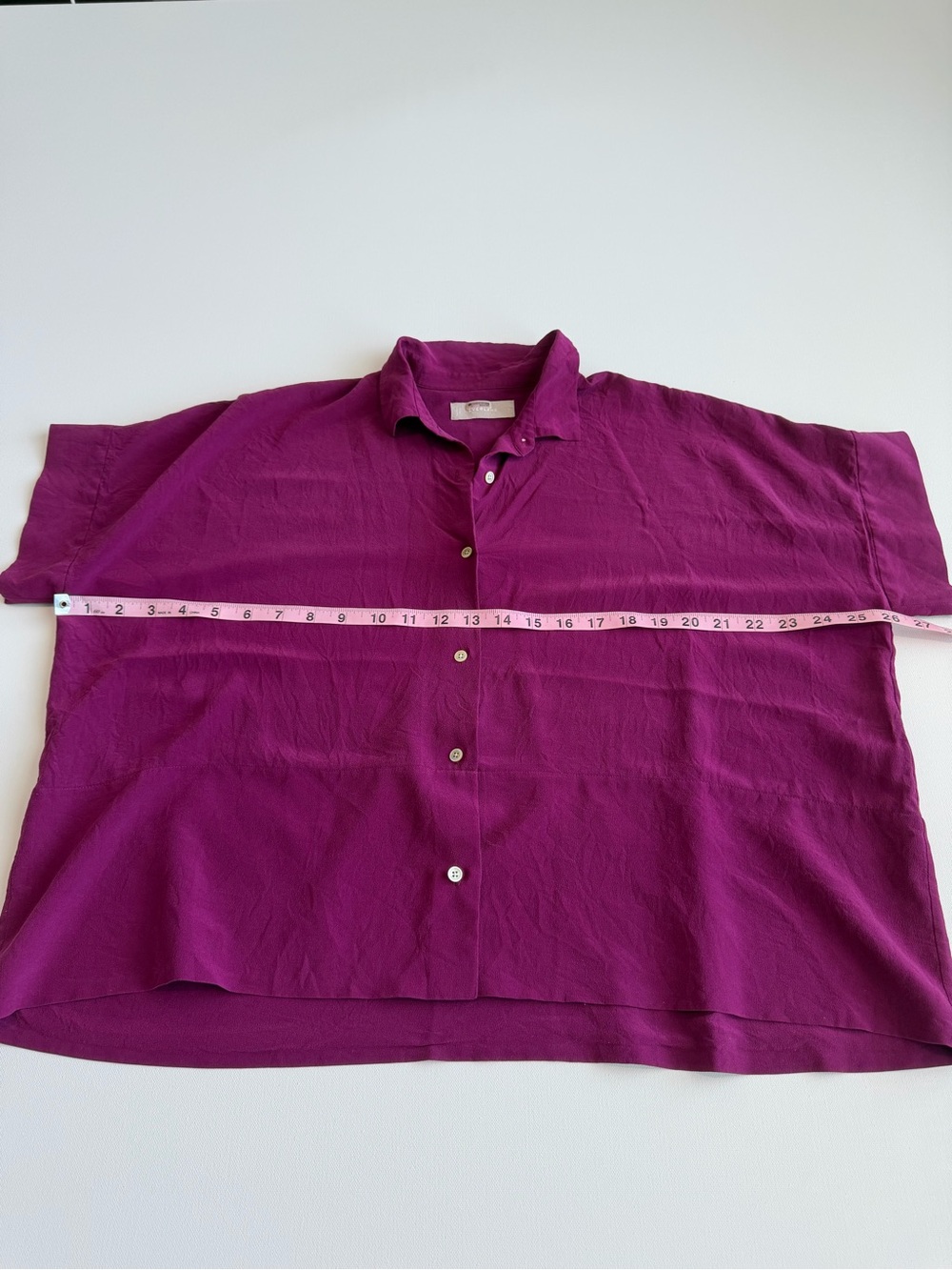 Everlane 100% Silk Button Down Blouse Magenta Purple Size 6 Short Sleeve Relaxed - Picture 6 of 7